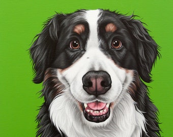 Archival Print Smiling Bernese Mountain Dog, Pop Art Berner Dog Print, I Love My Bernese Mountain Dog, Berner Artwork for Office or Nursery