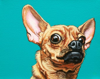 Dramática impresión de arte de archivo de Chihuahua, Ilustración de Chihuahua escéptica divertida, Arte de Chihuahua asequible, Regalo para el amante de Chihuahua, Chiweenie