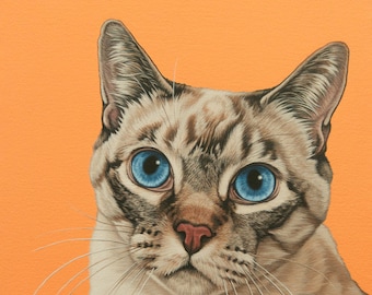 Custom Hand Painted Pet Portrait, 12x16 Siamese Cat Painting, Siamese Mix Cat Portrait, Mother's Day Gift for Cat Lover, Siamese Cat Art