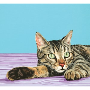 Reclining Tabby Cat Archival Art Print, Colorful Contemporary Cat Print, Gift for Cat Mom, Affordable Cat Art, I Love My Tabby Cat, Nursery