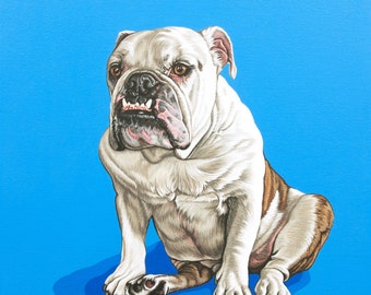 English Bulldog Archival Art Print, Affordable Bulldog Gift, Pop Bulldog Illustration, Gift for Bulldog Dad, Dog Mom Gift Bulldog Art