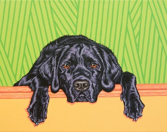 Black Lab Archival Art Print, Heldere en kleurrijke Hond Art, Labrador Retriever Art, Zwarte Labrador Geschenken voor mama, Hond Papa Gift, Ik hou van mijn Lab