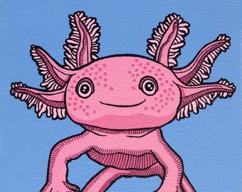 Pop Art Axolotl Archival Print, Cute Axolotl Affordable Nursery Art, Pet Axolotl Kid's Room Illustration, Salamander Art, I Love My Axolotl