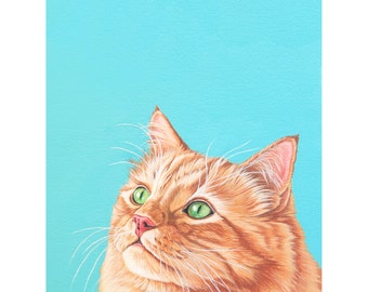 Fluffy Orange Cat Archival Art Print, Contemporary Cat Print, Gift for Cat Mom or Cat Dad, Affordable Cat Portrait, Orange Cat Print