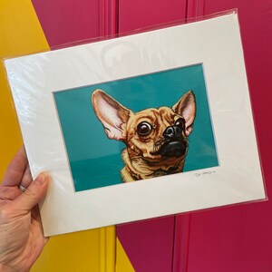 Dramatic Chihuahua Archival Art Print, Funny Skeptical Chihuahua Illustration, Affordable Chihuahua Art, Gift for Chihuahua Lover, Chiweenie 5x7 MATTED to 8x10 inches