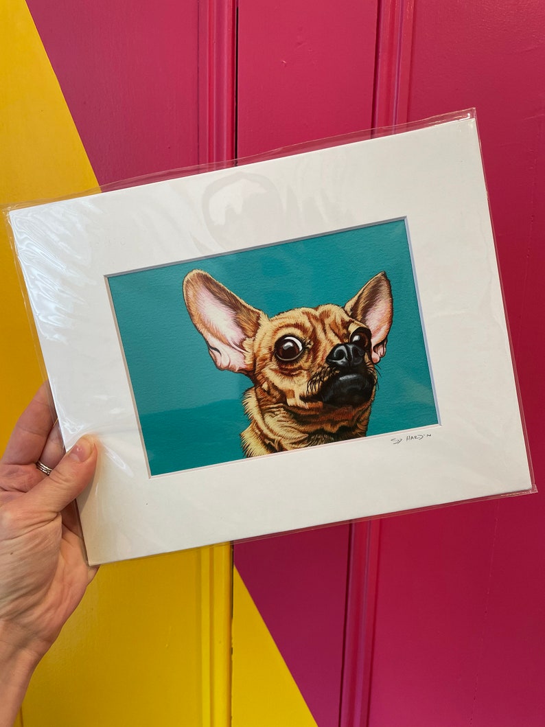 Dramatic Chihuahua Archival Art Print, Funny Skeptical Chihuahua Illustration, Affordable Chihuahua Art, Gift for Chihuahua Lover, Chiweenie 5x7 MATTED to 8x10 inches