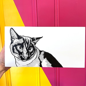 Hand Drawn Original Siamese Cat Art, Applehead Siamese Line Art, Affordable Original Cat Art, Mini Siamese Pet Portrait, Cat Mom Gift