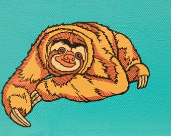 Pop Art Three Toed Sloth Archival Print, Sloth Art for Nursery and Kid's Room, Affordable Sloth Print, Cute Sloth Gift, I Love Sloths