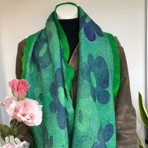 Green felted silk scarf. Nunofelt handmade shawl for women. image 2
