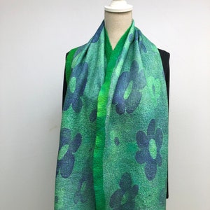 Green felted silk scarf. Nunofelt handmade shawl for women. image 1