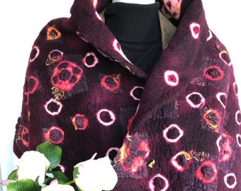 Felted scarf. Wool shawl, red wrap, handmade for women.
