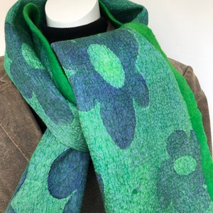 Green felted silk scarf. Nunofelt handmade shawl for women. image 7