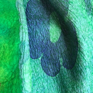 Green felted silk scarf. Nunofelt handmade shawl for women. image 6