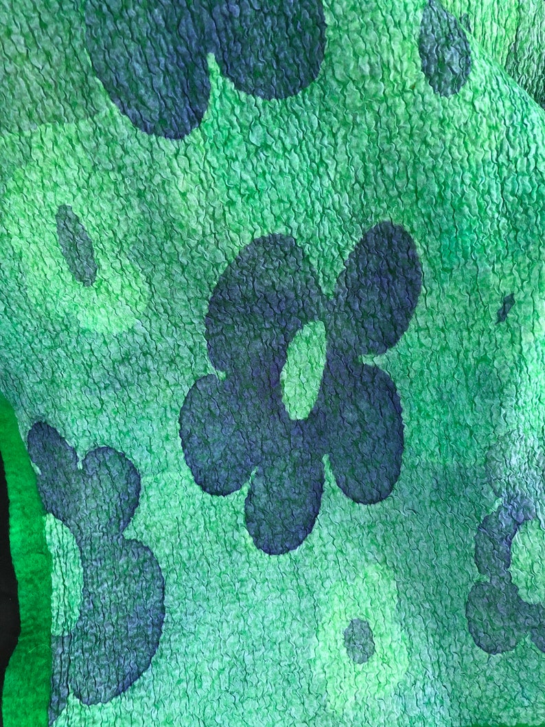 Green felted silk scarf. Nunofelt handmade shawl for women. image 8