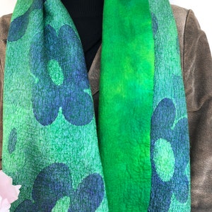 Green felted silk scarf. Nunofelt handmade shawl for women. image 9
