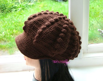 Brown Crochet Womens Hats, crochet Teen Hat, crochet woman Cap, Beanie