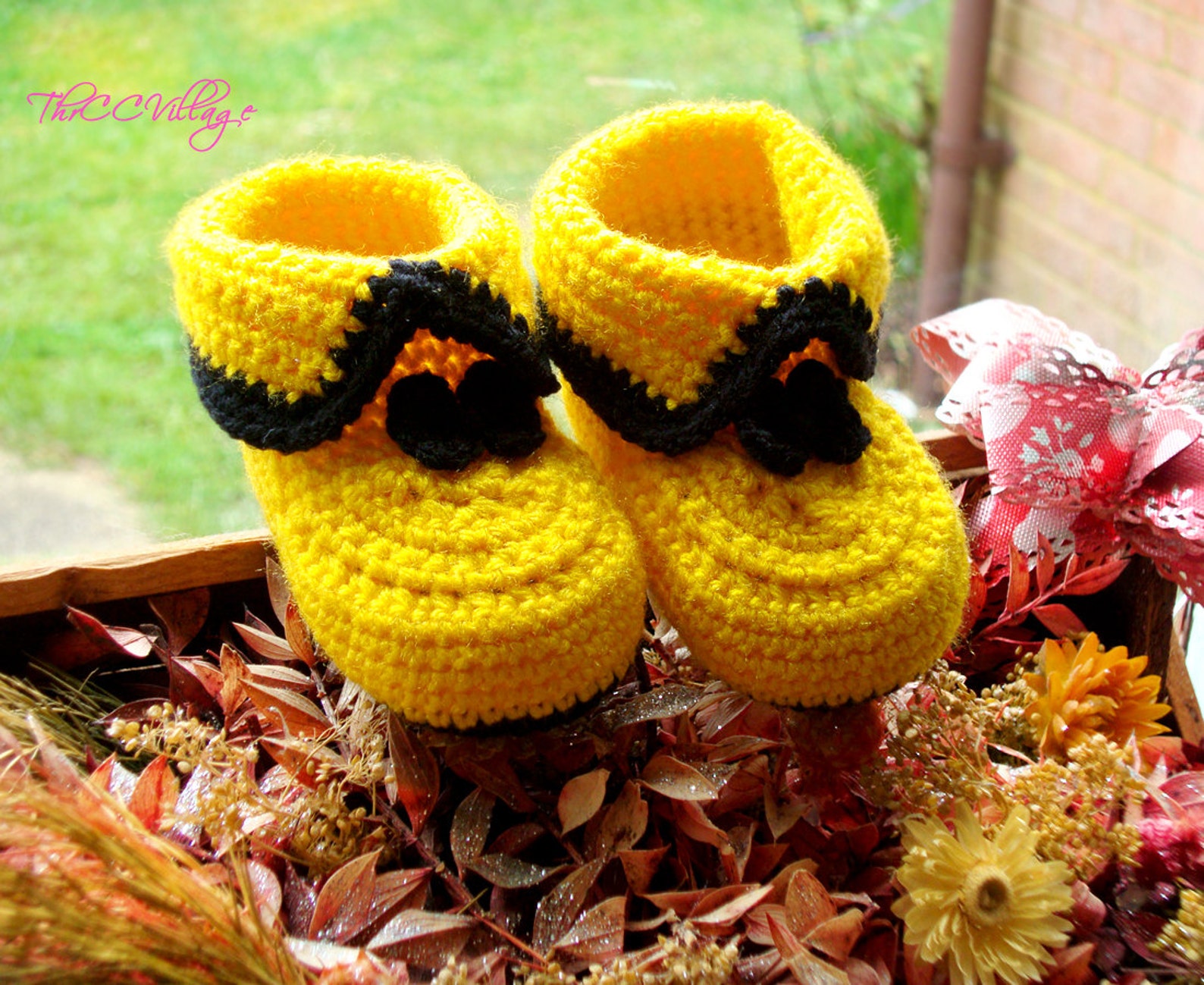 Yellow and Black crochet baby booties baby girl and boy Etsy
