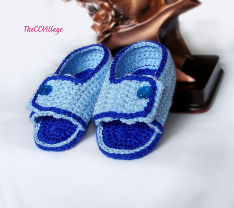 Blue handmade crochet baby Boy sandals with Blue button Etsy