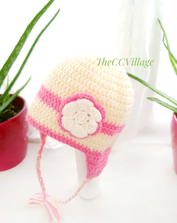 Baby Crochet Chapeau pour garçon//fille CRÈME /& BEIGE MIXTE pompon fait main