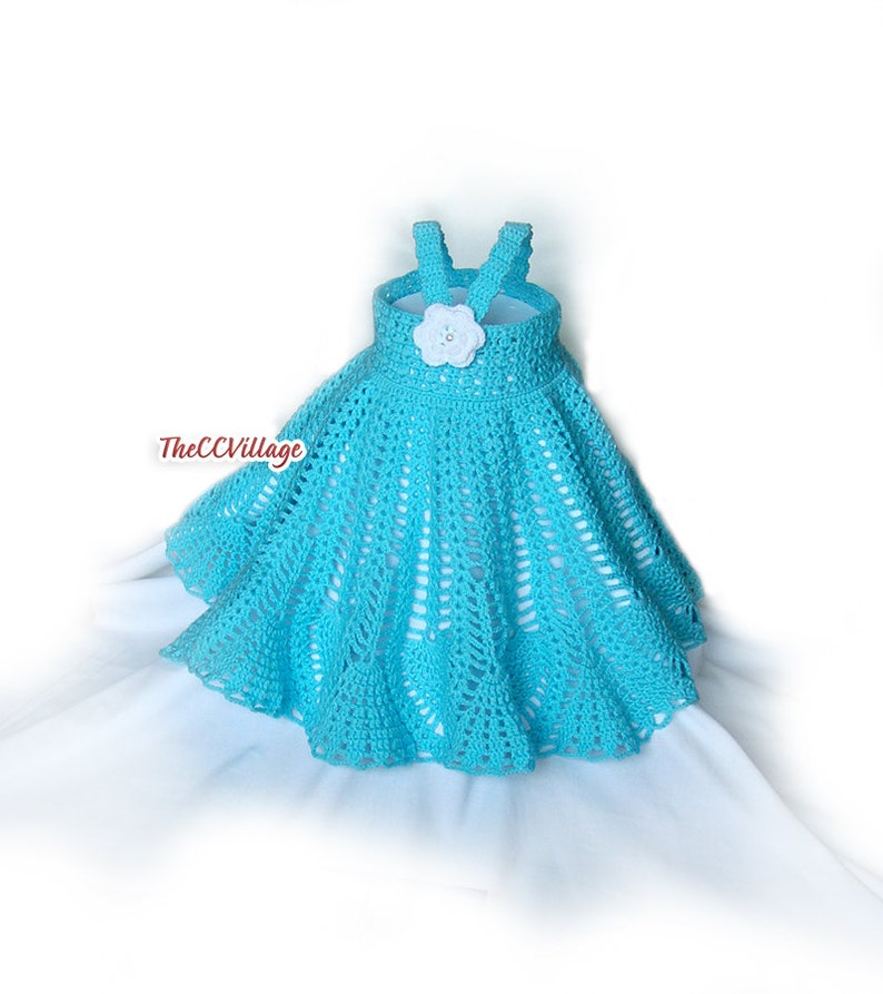 Crochet baby girl dress Flower girl dress teal Dress Girl Etsy