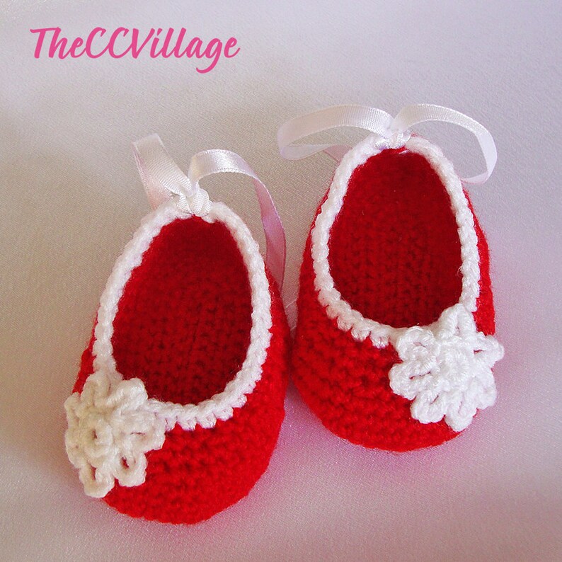 Red handmade crochet baby girl shoes Ballerina Baby Girl