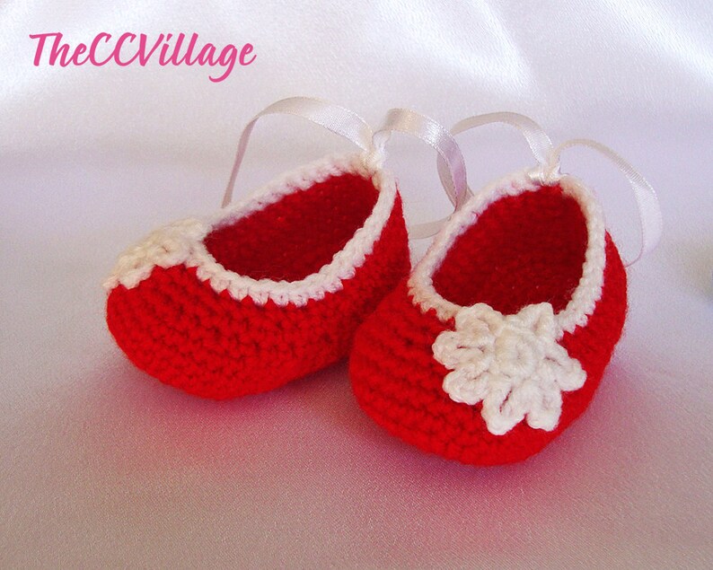 Red handmade crochet baby girl shoes Ballerina Baby Girl