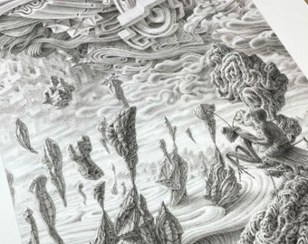The Mantis and Her Boy,  Limited Edition of 35, signed and numbered, surreal art, fine art, surrealism, fantasy art