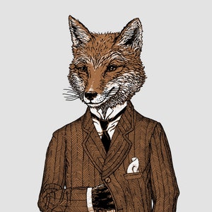 Dapper Fox Animal Print, Woodland Animals, Hipster Art Print, Fox Drawing, Animal Art,  Dorm Art, Fox Decor, Fox Art, Fox Print