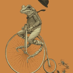 Frog on Bike Print 8x10, 11x14, 16x20 Old Time Bicycle Art Print, Frog Art, Animal Art Animal on Bike image 3