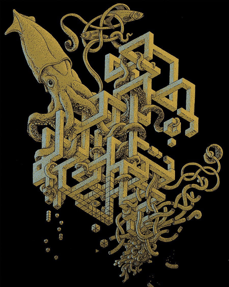 Surreal Art - Giant Squid Art - Optical Illusion