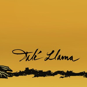 K&ouml;nnte beinhalten: Eine Schwarzwei&szlig;illustration einer Hand, die sich zum Text "Juli Llama" auf gelbem Hintergrund ausstreckt.