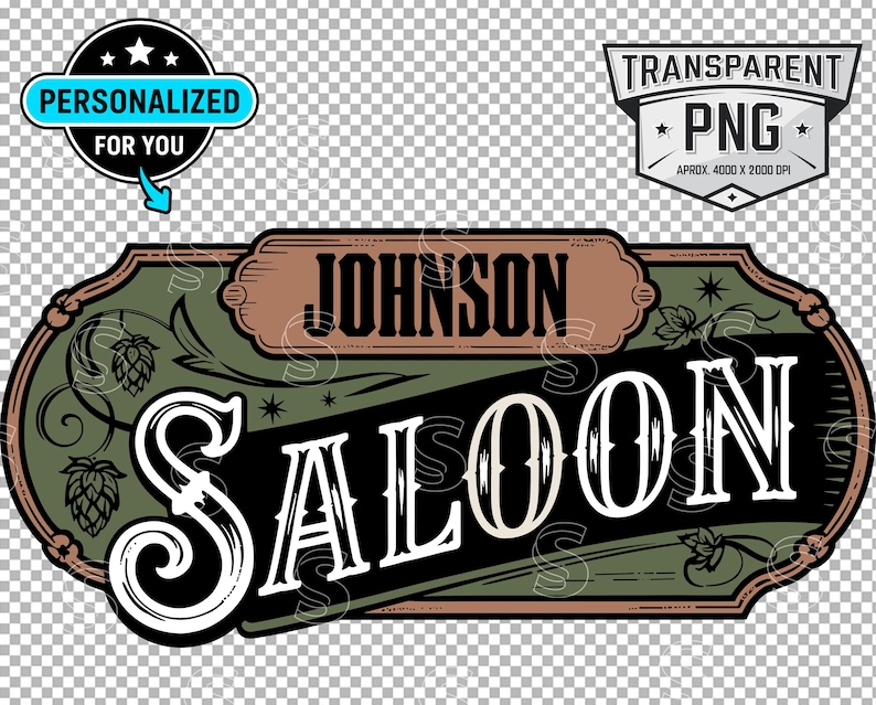 Custom Vintage Saloon Sign PNG – Personalized Western Bar Logo (digital ...