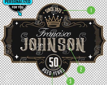 Etichetta personalizzata per whisky di compleanno: design sigaro vintage (download digitale)