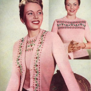 Vintage 1930s 1940s Women's Fair Isle Twin Set Knitting Pattern. Weldons No. A812