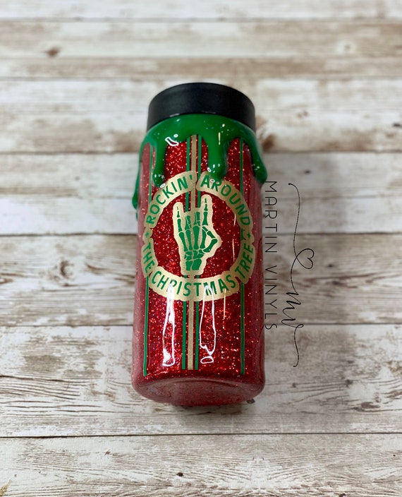 SALE Ready to Ship 12 Oz Tall Can Koozie Glitter Christmas Tumbler W/ Faux  Drip 