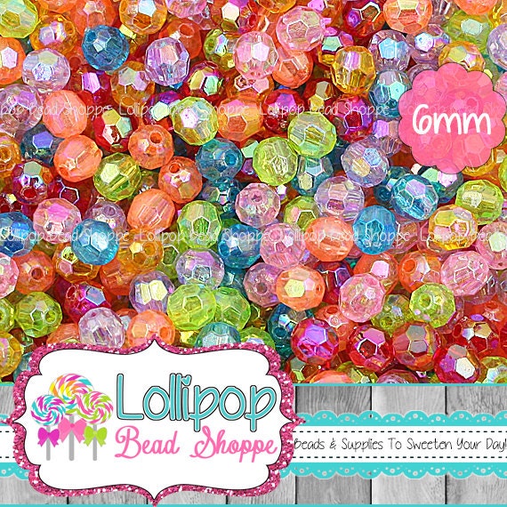60 Aurora Borealis Clear Acrylic Transparent 6mm Round Beads
