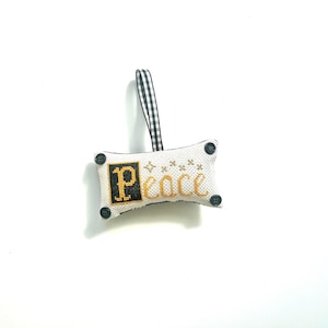 Peace on Earth Christmas Tree Ornament- Handmade Cross Stitch