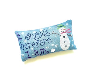Almofada decorativa de ponto cruz para boneco de neve de inverno, Natal, floco de neve, finalizada, completada, roxa