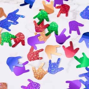 Waterproof ILY Party Confetti 120 pc // Holographic and Metallic - Rainbow // 1" ILY (I Love You) Party Foil Confetti