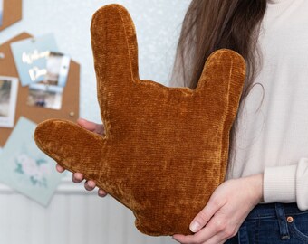 ASL ILY Pillow (I Love You) Hand Shape // Various Shades of Warm Orange/Brown Pillows // Choose Your Design