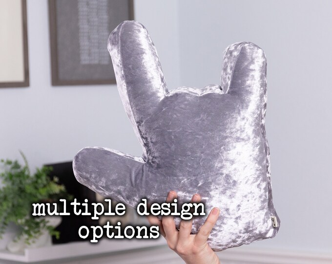 ASL ILY Pillow I Love You Hand Shape // Silver Crushed Velvet // Choose