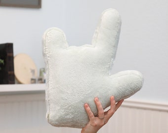 ASL ILY Pillow (I Love You) Hand Shape // Pale Green Microplush // Choose Your Design