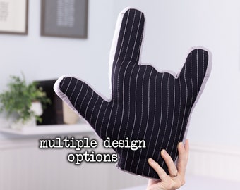 ASL ILY Pillow (I Love You) Hand Shape // Black and White Suit Pin Stripes // Choose Your Design