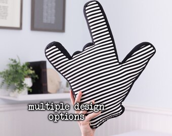 ASL ILY Pillow (I Love You) Hand Shape // Black and White Small Stripes // Choose Your Design