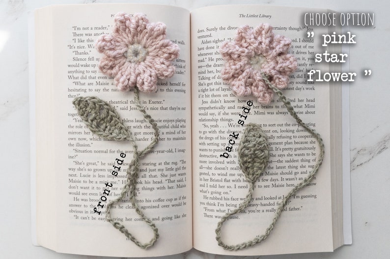 Crochet Flower Bookmarks // Choose Your Flower pink star flower