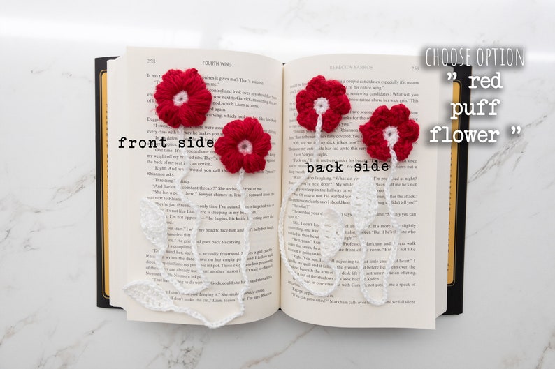 Crochet Flower Bookmarks // Choose Your Flower red puff flower