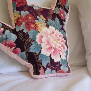 ILY I Love You Hand Shape Pillow // Gold Metallic Floral Design with Pink Trim// No. 35 image 4