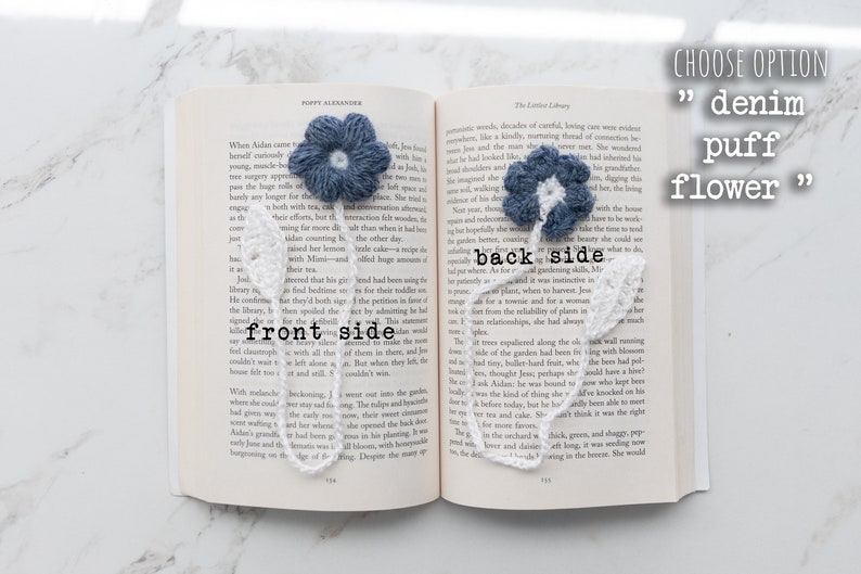 Crochet Flower Bookmarks // Choose Your Flower denim puff flower