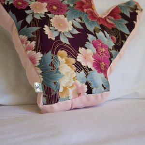 ILY I Love You Hand Shape Pillow // Gold Metallic Floral Design with Pink Trim// No. 35 image 5