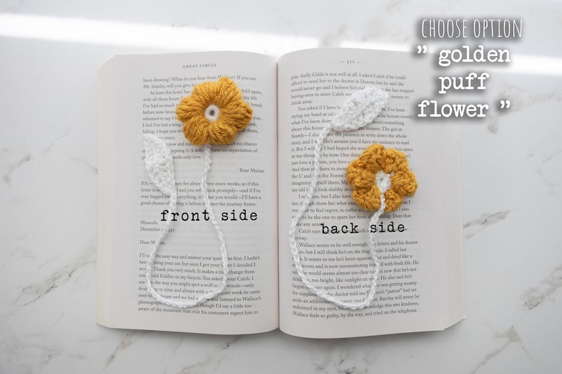 Crochet Flower Bookmarks // Choose Your Flower golden puff flower